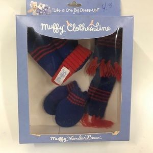 Vintage Muffy VanderBear Clothesline “Toasty Warm” Hat, Scarf & Mitten Set #1